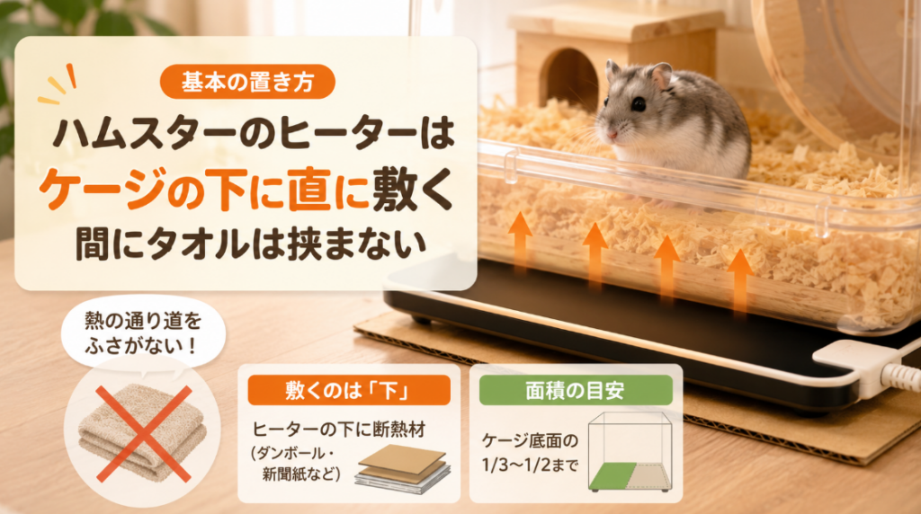 ハムスターのヒーターはケージの下に直に敷く！間にタオルは挟まない